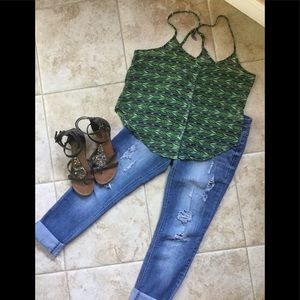 Garage Aztec Spaghetti Strap T-Back Printed Top Size Small